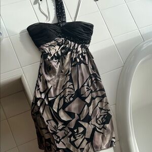 Mikael Aghal Black and Cream One Shoulder Dress